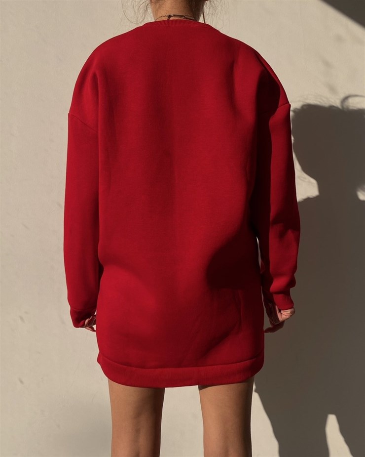 Alt Kısmı Beyaz Gömlek Parçalı Uzun Deanna Kadın Kırmızı Sweat 22K000255