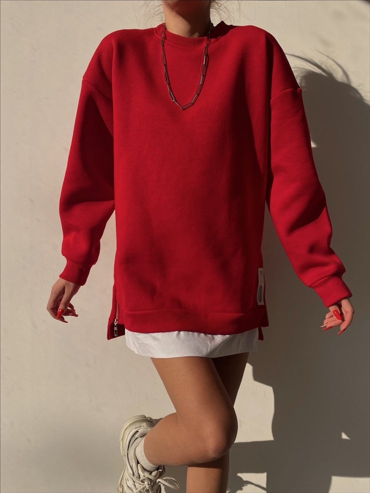 Alt Kısmı Beyaz Gömlek Parçalı Uzun Deanna Kadın Kırmızı Sweat 22K000255