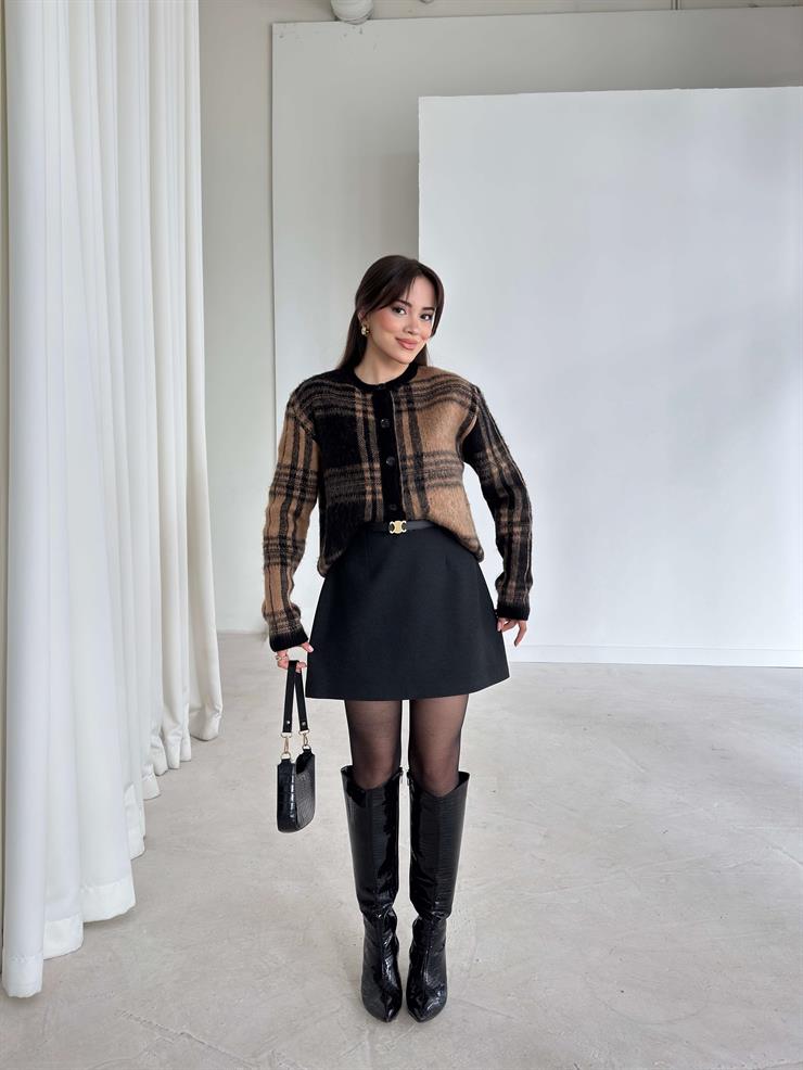 Desenli Önü Düğmeli Alvine Vizon Kadın Triko Hırka 26K206