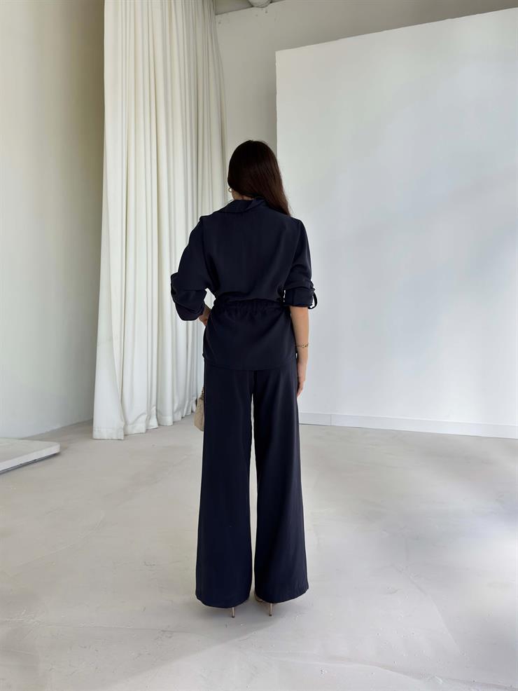 Belden Bağlamalı Cep Detaylı Amber Lacivert Kadın Takım 26K004