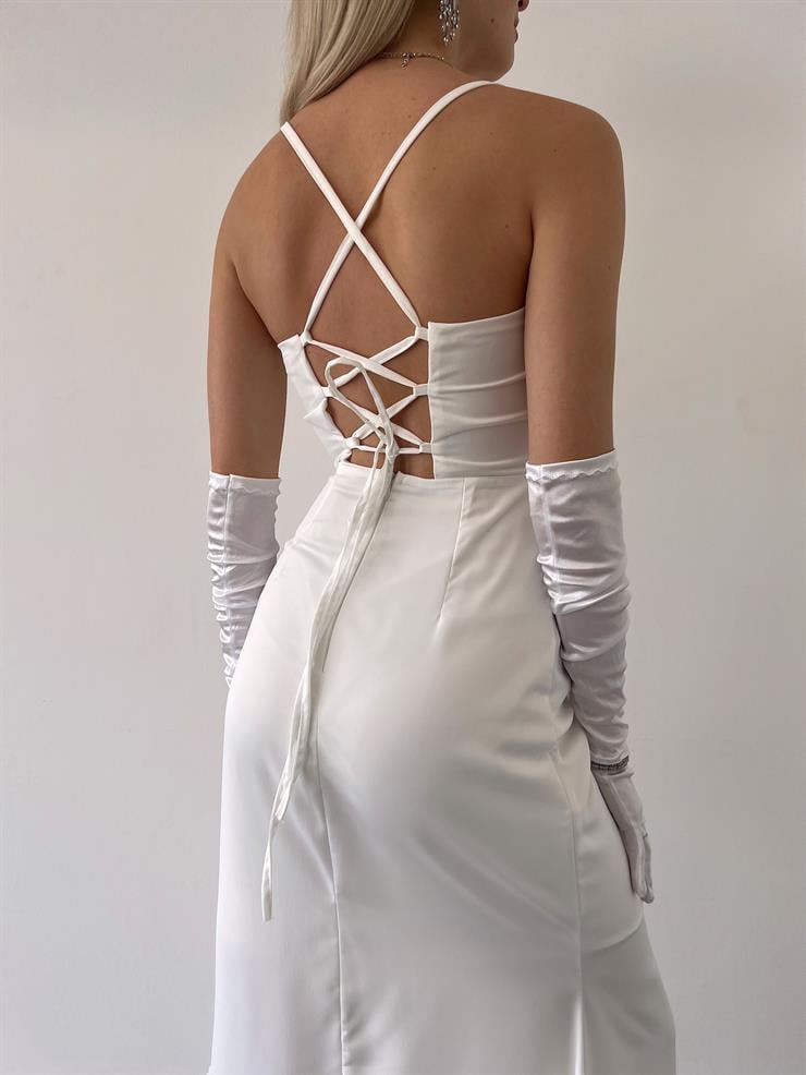 Strap Corset Detailed Amor Womens White Dress 23Y000344