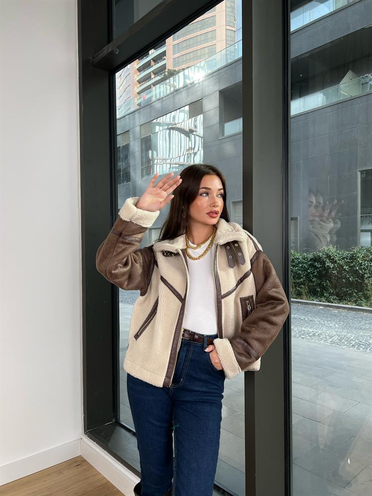 Vegan Kürk Aksesuar Detaylı Anátema Kadın Kahve Mont 24k000139