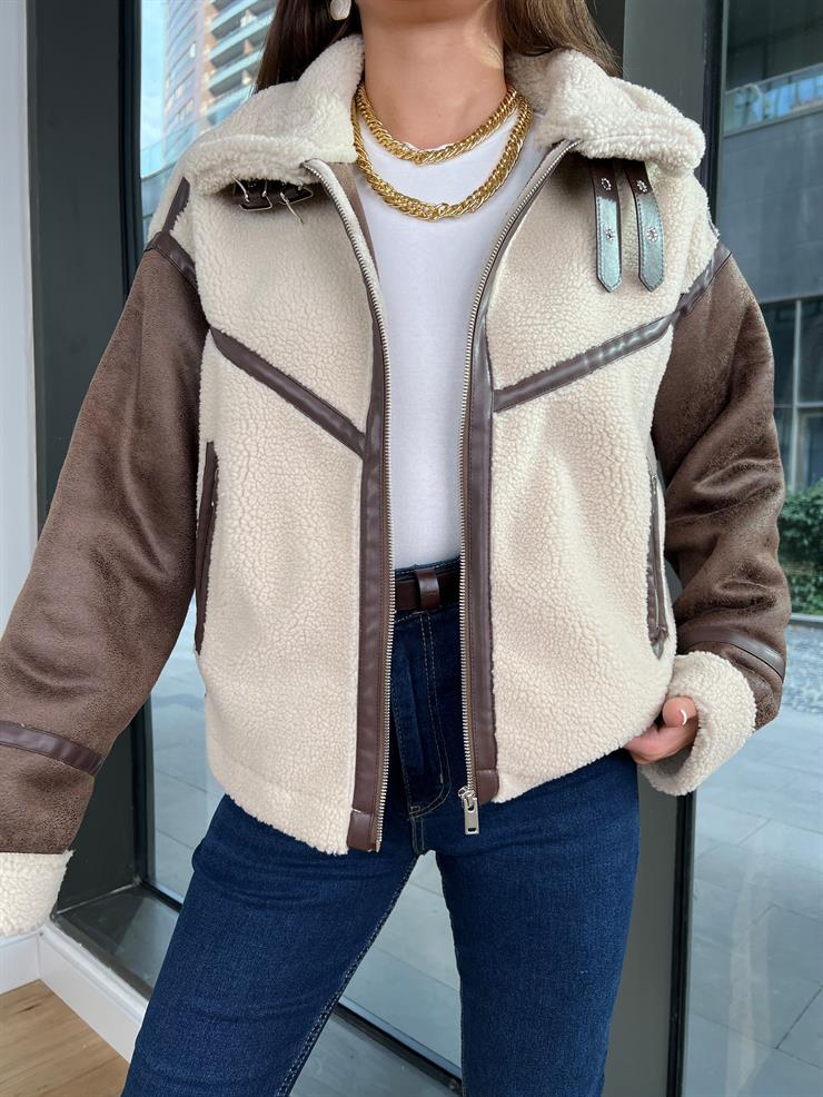 Vegan Kürk Aksesuar Detaylı Anátema Kadın Kahve Mont 24k000139