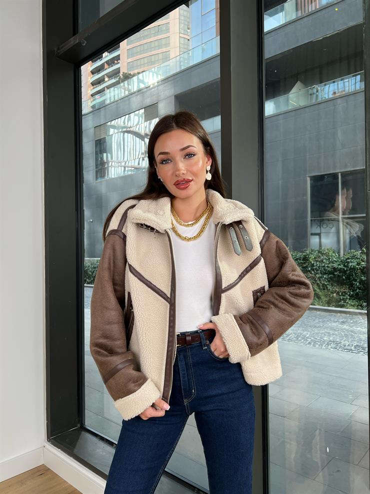 Vegan Kürk Aksesuar Detaylı Anátema Kadın Kahve Mont 24k000139