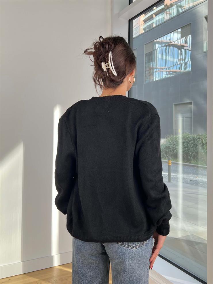 Askılı Crop Düğme Kapamalı Hırka Andlit Siyah Kadın İkili Hırka Takım 25K248