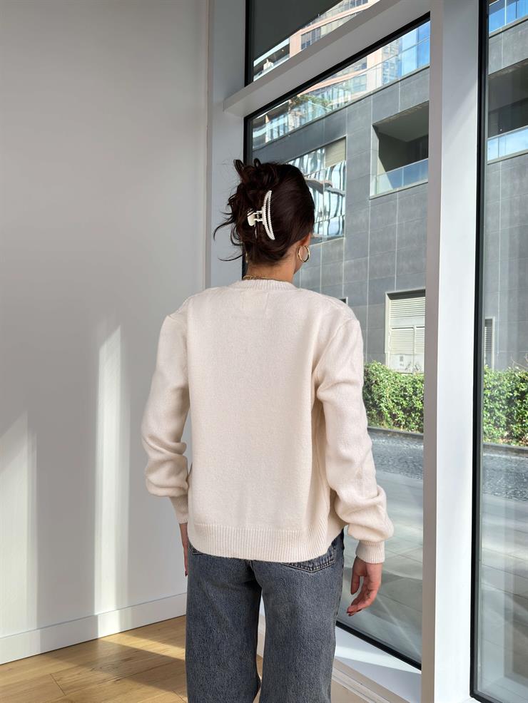 Askılı Crop Düğme Kapamalı Hırka Andlit Ekru Kadın İkili Hırka Takım 25K248