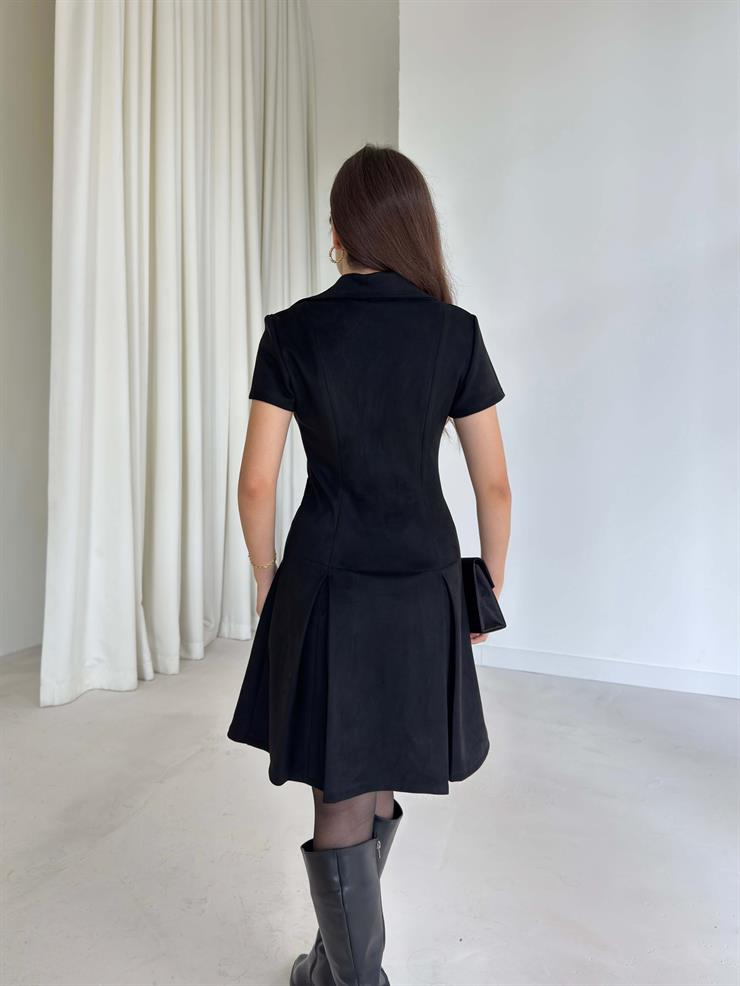Ön Bedeni Fermuarlı Kat Kesim Pensli Mini Angelice Siyah Kadın Elbise 26K006