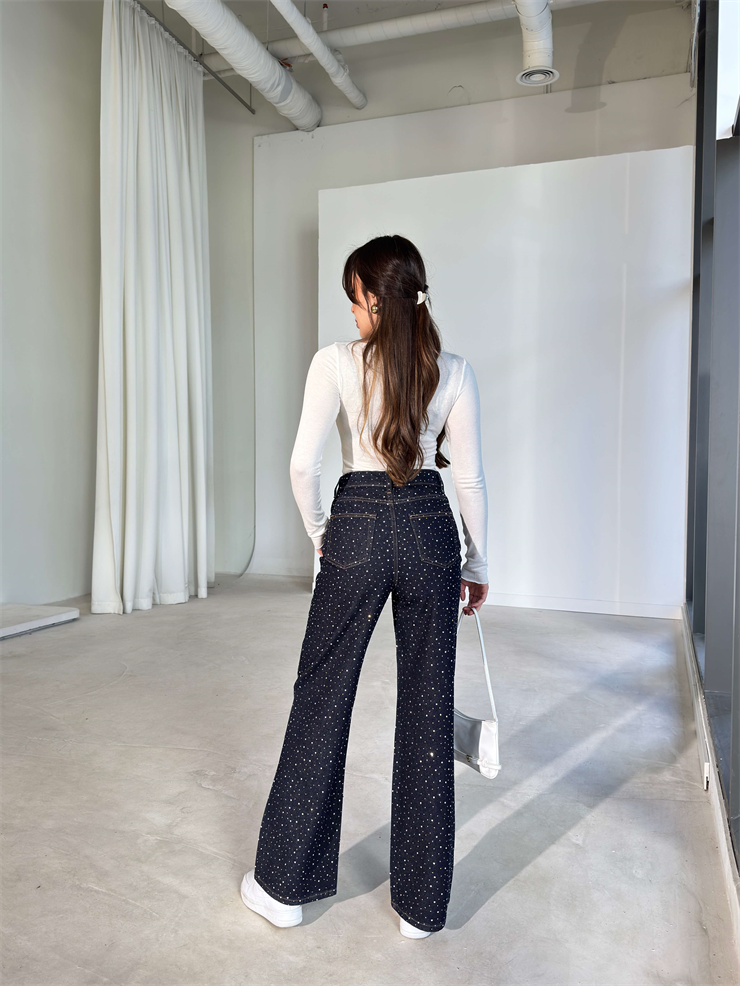 Taşlı Yüksek Bel Aniya Lacivert Kadın Kot Jean Pantolon 26Y141