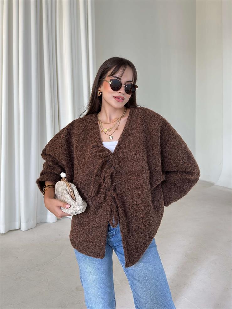 Oversize Önden Bağlamalı Annabel Kadın Kahve Peluş Ceket 26K005
