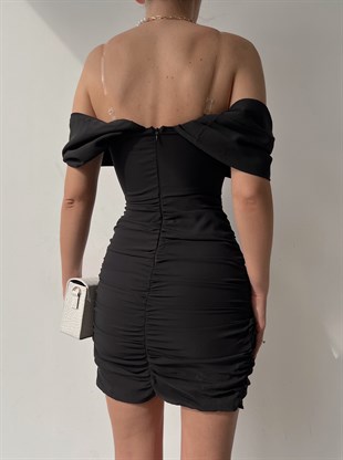 Şeffaf Takma Askı Düşük Omuz Drape Annalise Kadın Siyah Elbise 22Y000018