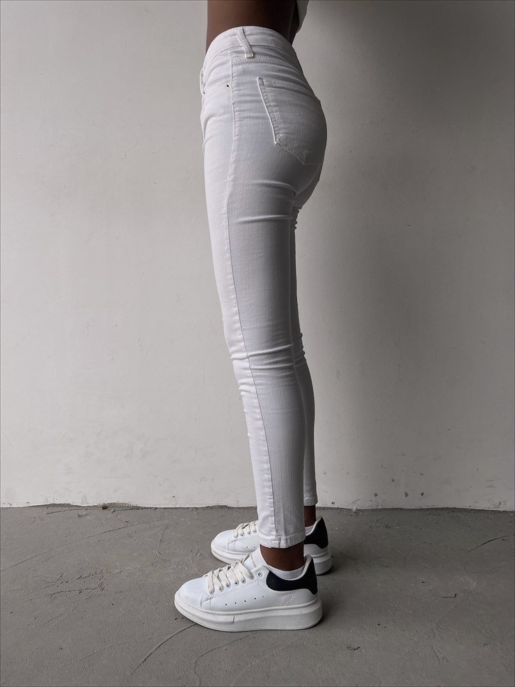 Yanları Cepli Ansley Kadın Beyaz Jean 22K000560