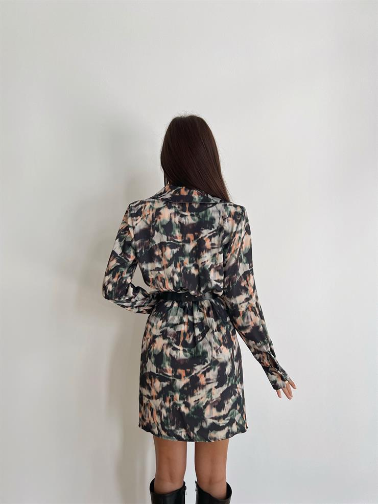 Gömlek Yaka Kemerli Arando Kadın Haki Elbise 24k000119