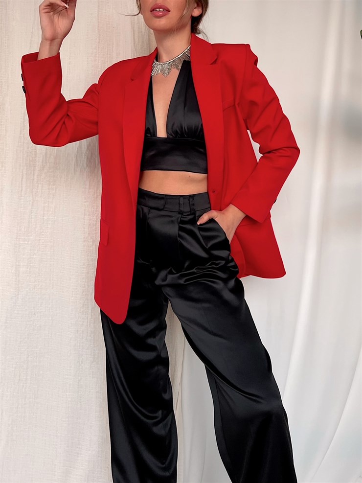 Arkadan Yırtmaçlı Damaris Kadın Kırmızı Blazer Ceket 22Y000022