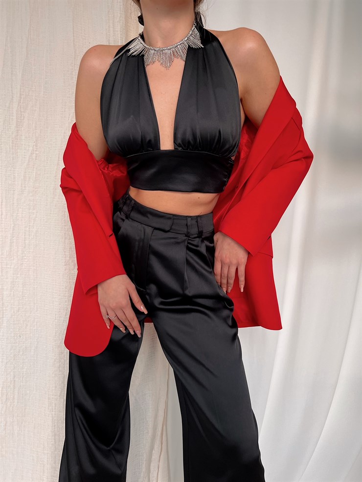 Arkadan Yırtmaçlı Damaris Kadın Kırmızı Blazer Ceket 22Y000022