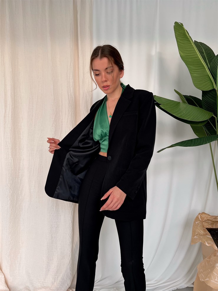 Arkadan Yırtmaçlı Damaris Kadın Siyah Blazer Ceket 22Y000022