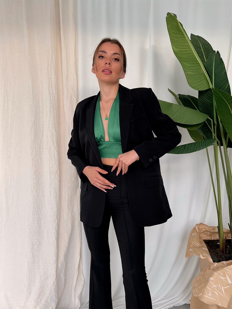 Arkadan Yırtmaçlı Damaris Kadın Siyah Blazer Ceket 22Y000022