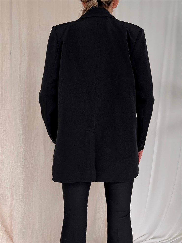 Arkadan Yırtmaçlı Damaris Kadın Siyah Blazer Ceket 22Y000022