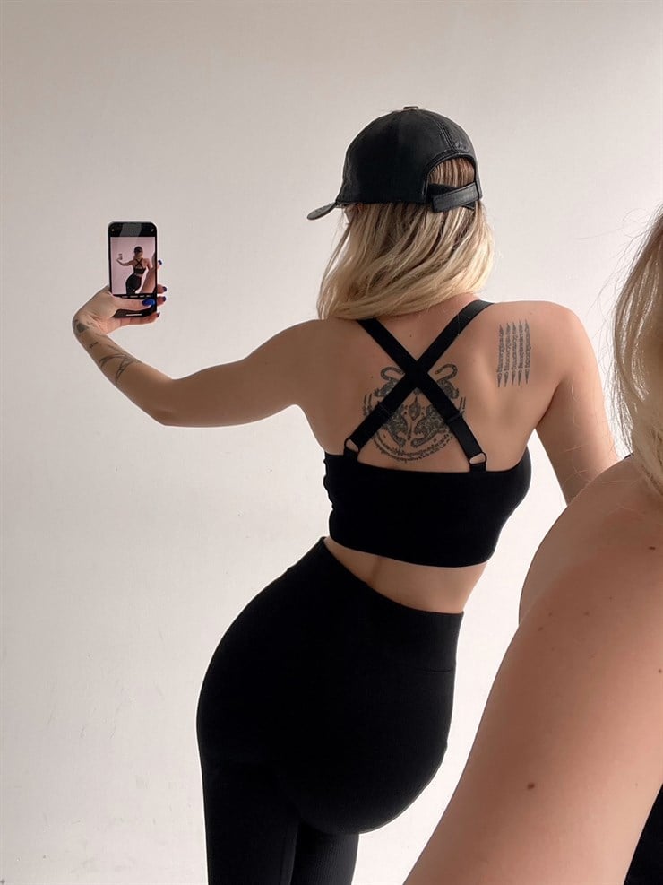 Arkası Çapraz Kalın Askılı Destekli Madyson Kadın Siyah Bralet 22Y000050