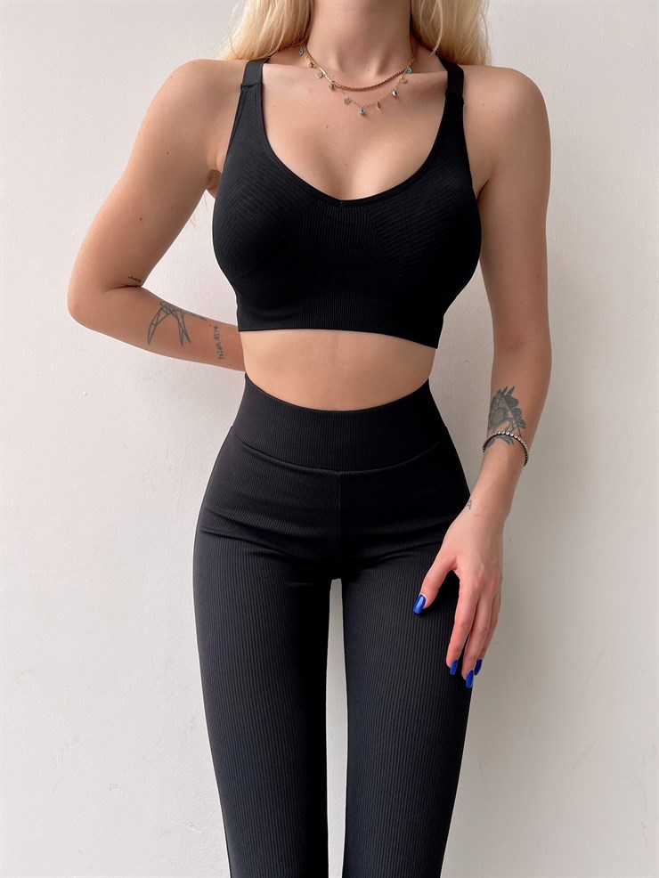 Arkası Çapraz Kalın Askılı Destekli Madyson Kadın Siyah Bralet 22Y000050