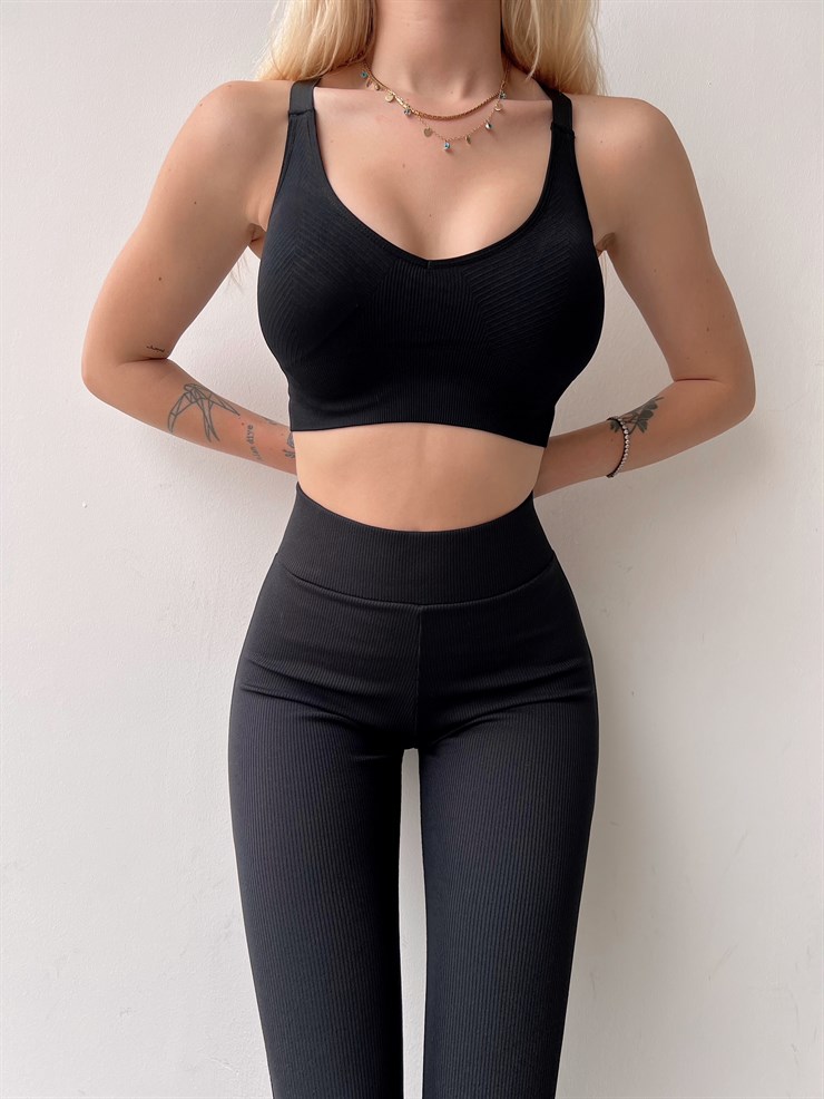 Arkası Çapraz Kalın Askılı Destekli Madyson Kadın Siyah Bralet 22Y000050