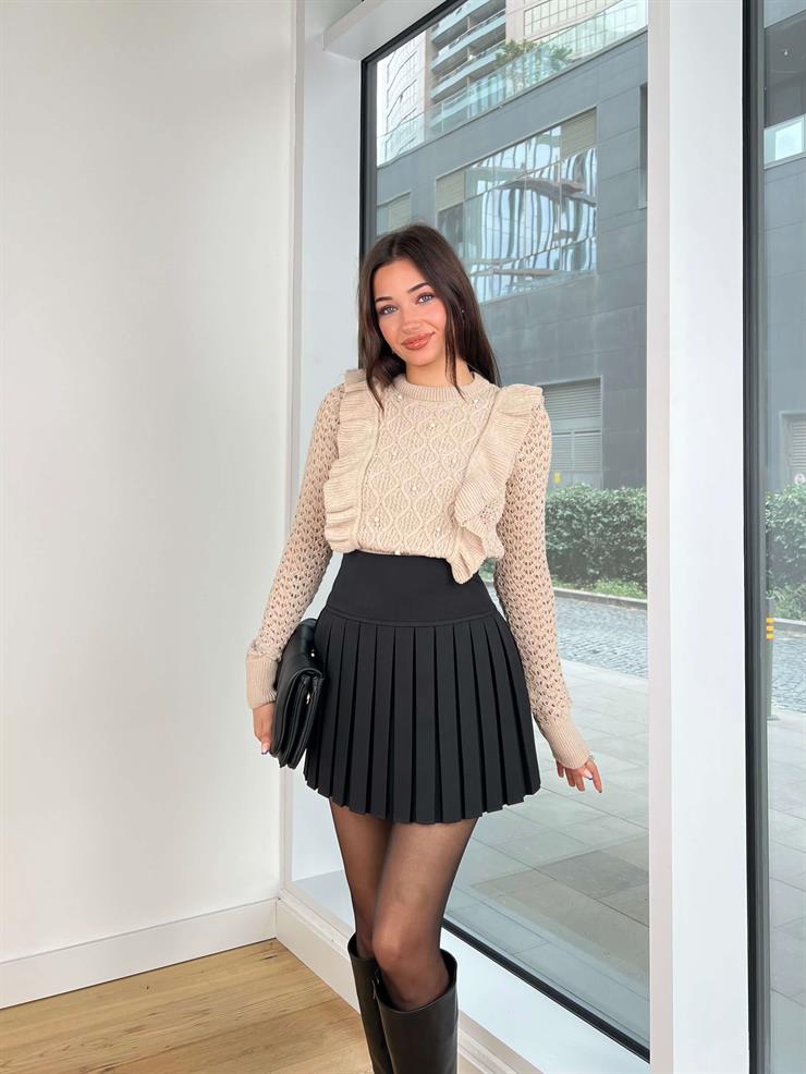 Önü Fırfır Ve Boncuk Detaylı Arlin Taş Kadın Triko Kazak 25K186