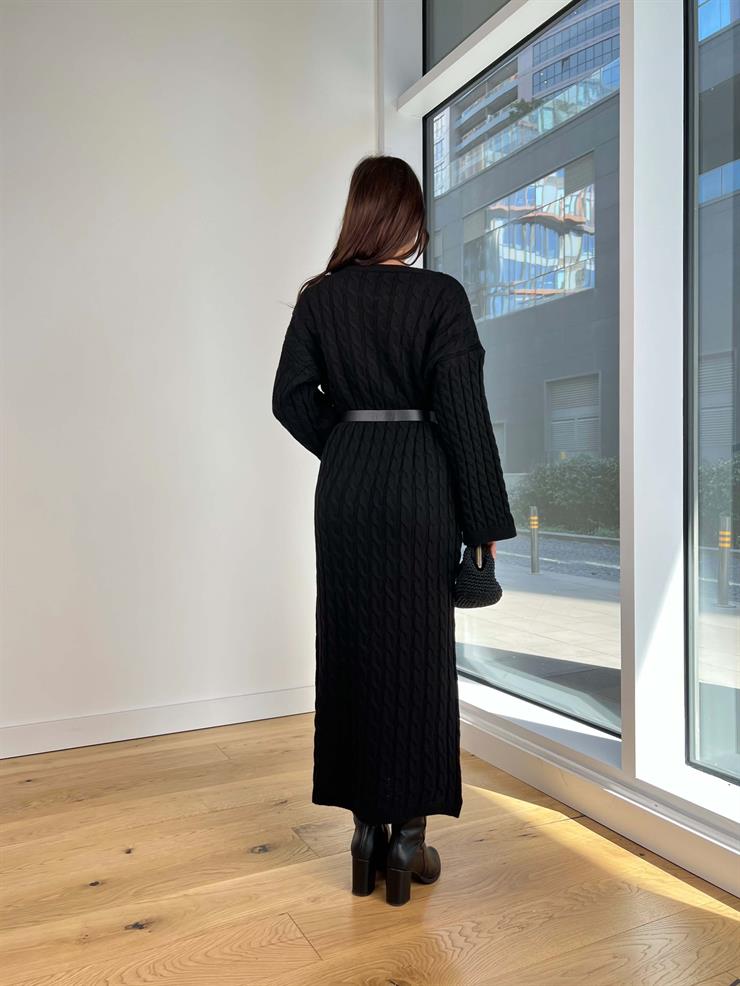 Geniş Kol Örgü Detay Arnas Siyah Kadın Triko Elbise 25K228