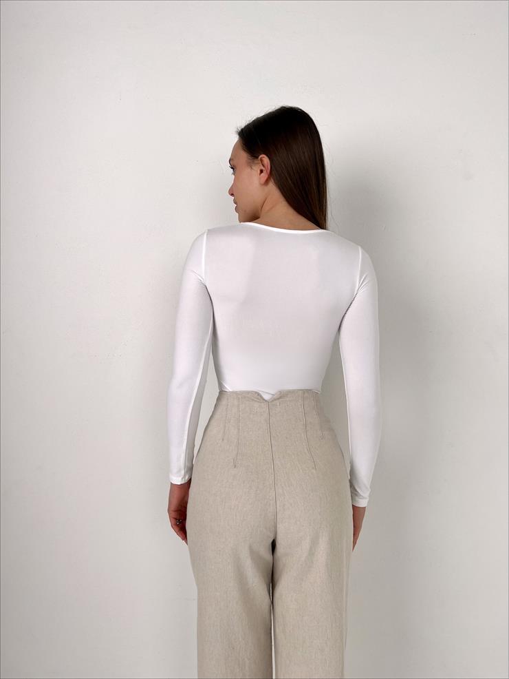 Kare Yaka Arve Kadın Beyaz Bluz 23K000388