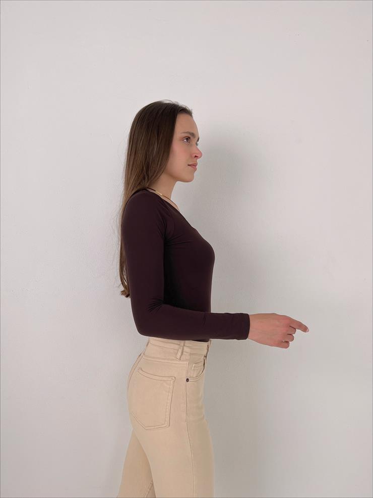 Kare Yaka Arve Kadın Kahve Bluz 23K000388