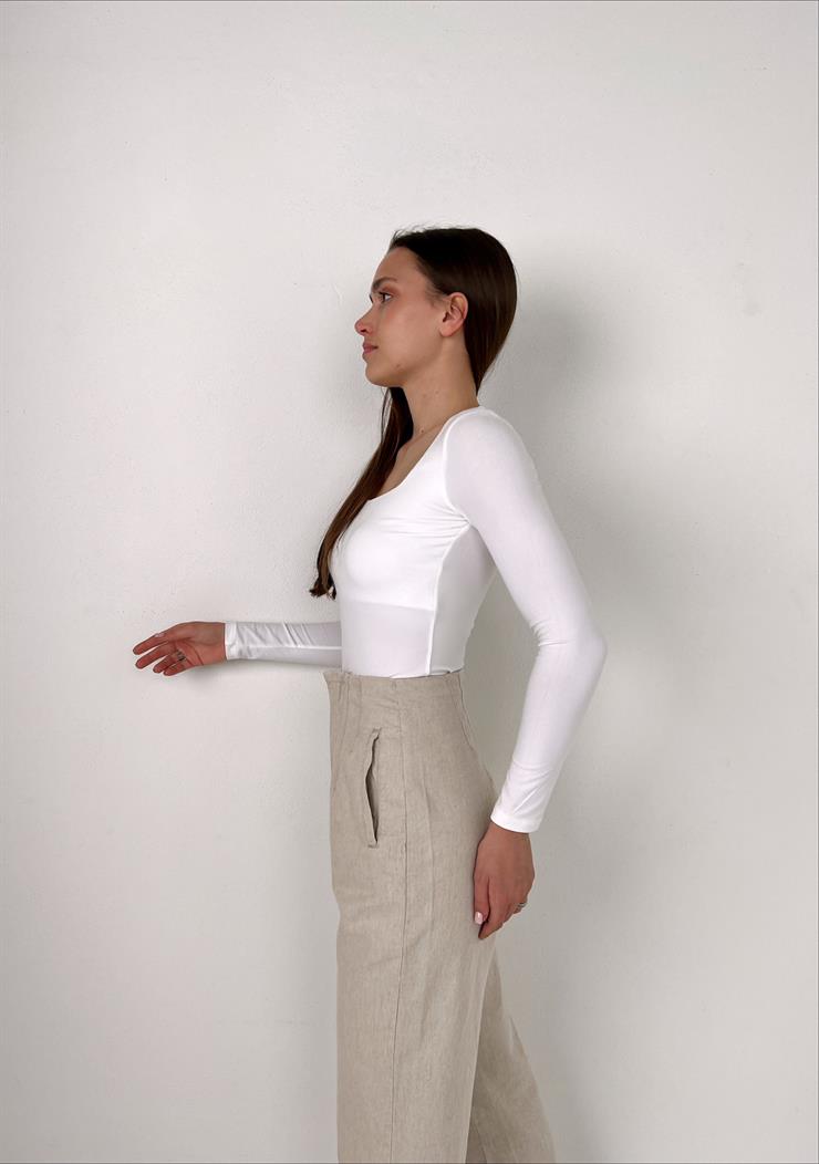 Kare Yaka Arve Kadın Beyaz Bluz 23K000388