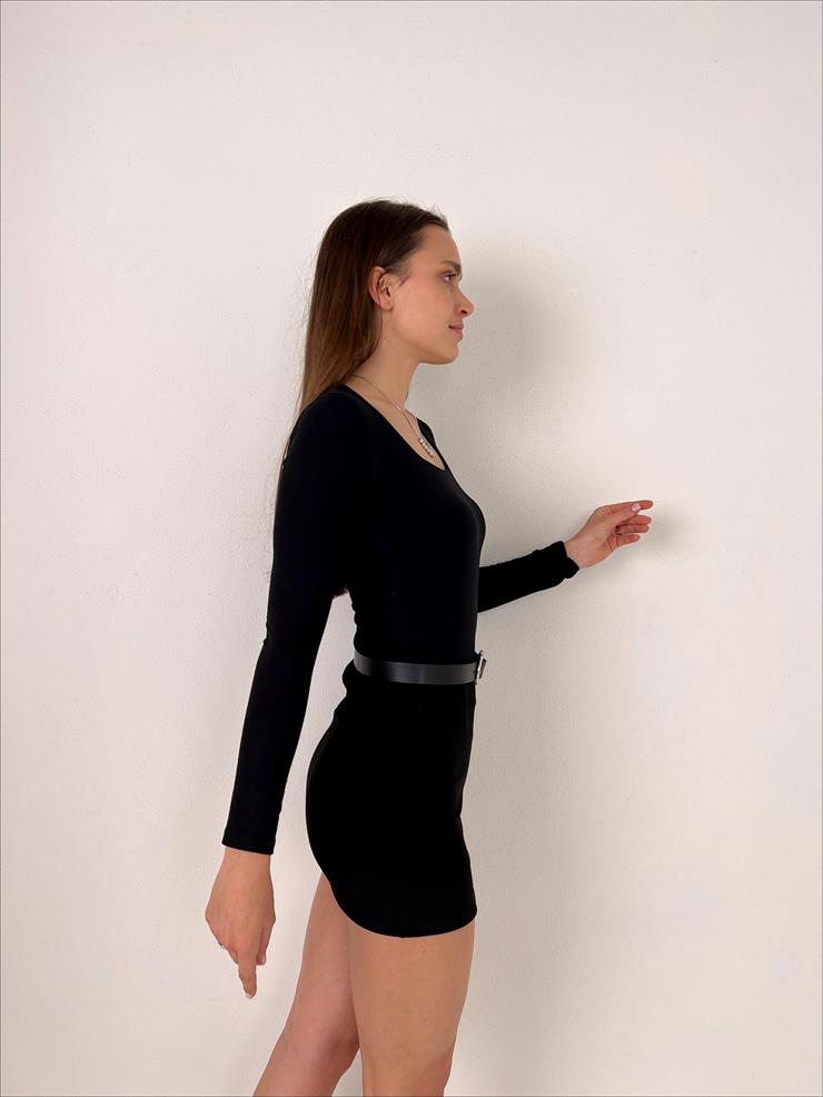 Kare Yaka Arve Kadın Siyah Bluz 23K000388