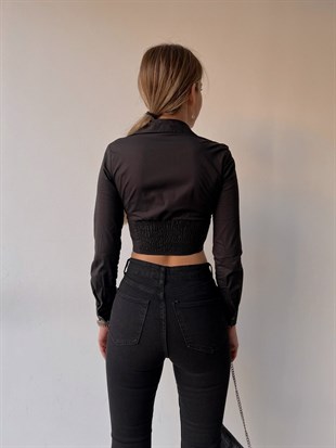 Altı Korse Detay Arya Kadın Siyah Crop Gömlek 22K000474