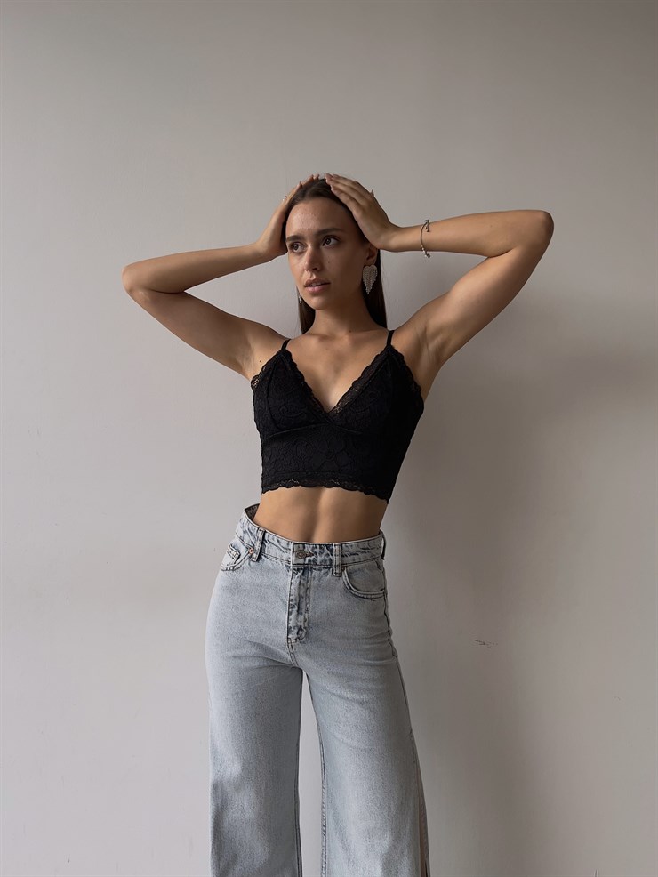 Askılı Arkadan Fermuarlı Dantel Renan Kadın Siyah Bralet 23K000153