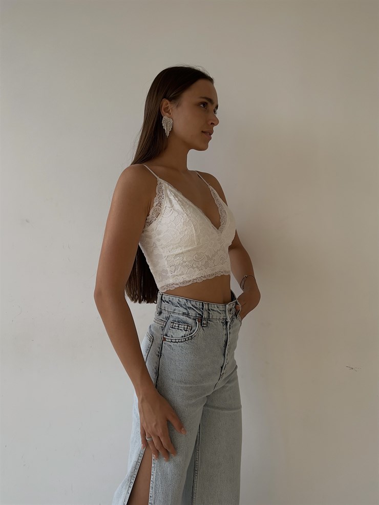 Askılı Arkadan Fermuarlı Dantel Renan Kadın Beyaz Bralet 23K000153