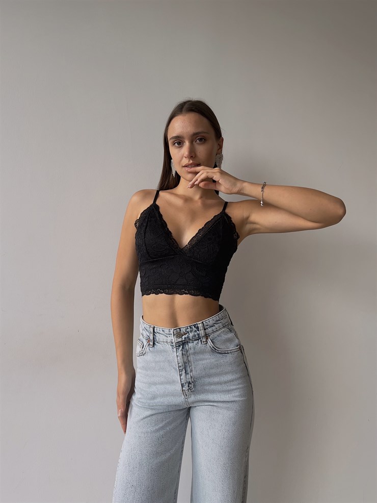 Askılı Arkadan Fermuarlı Dantel Renan Kadın Siyah Bralet 23K000153