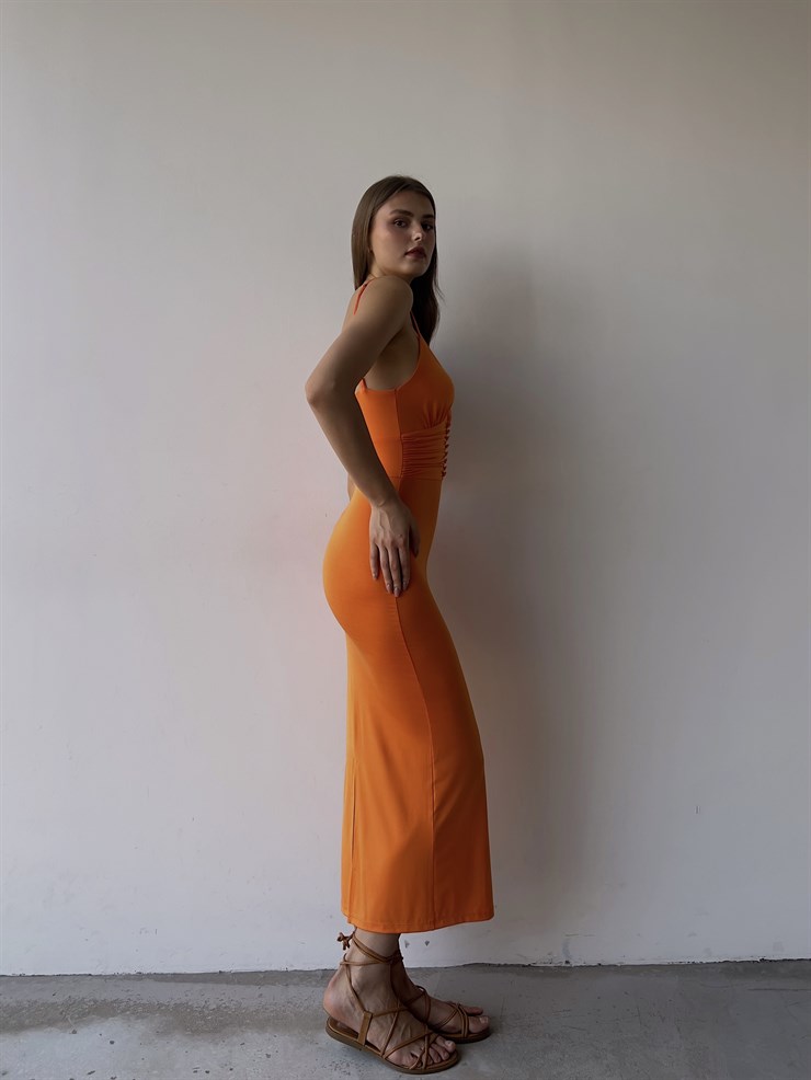 Askılı Beli Düğme Ve Drape Detaylı Janelle Kadın Oranj Elbise 22Y000088