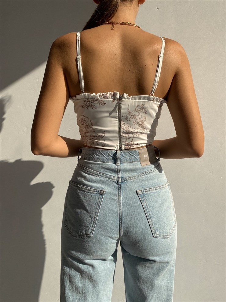 Askılı Mendil Etek Detaylı Reagan Kadın Beyaz Crop Bluz 21Y000504