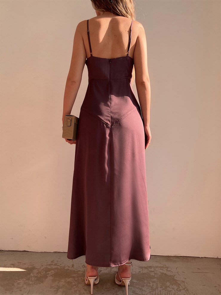 Askılı Önden Düğme Detay Julissa Kadın Kahverengi Uzun Elbise 22Y000083