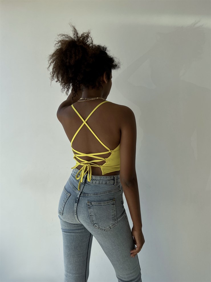 Askılı Sırt Dekolteli Göğüs Drpeli Tosia Kadın Sarı Crop Bluz 22Y000388
