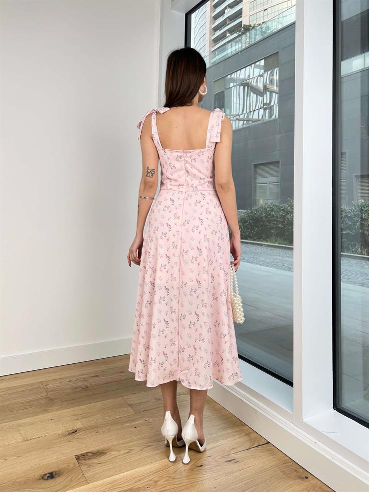 Askısı Bağlamalı Önü Büzgü Detaylı Nelma Kadın Pembe Elbise 24Y212