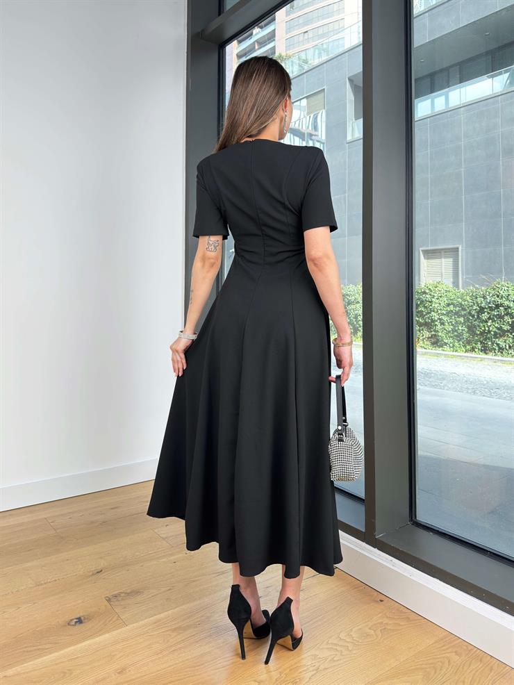 Yuvarlak Yaka Kısa Kol Augustin Siyah Kadın Elbise 25Y126