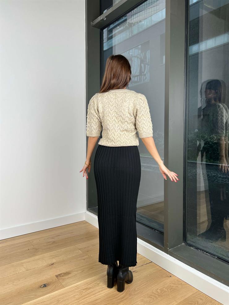 Yüksek Bel Triko Auke Kadın Siyah Etek 24k427