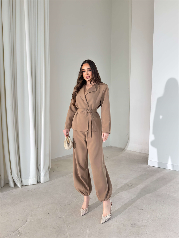 Kuşaklı Paçası Lastikli Avrima Vizon Kadın İkili Takım 26Y025