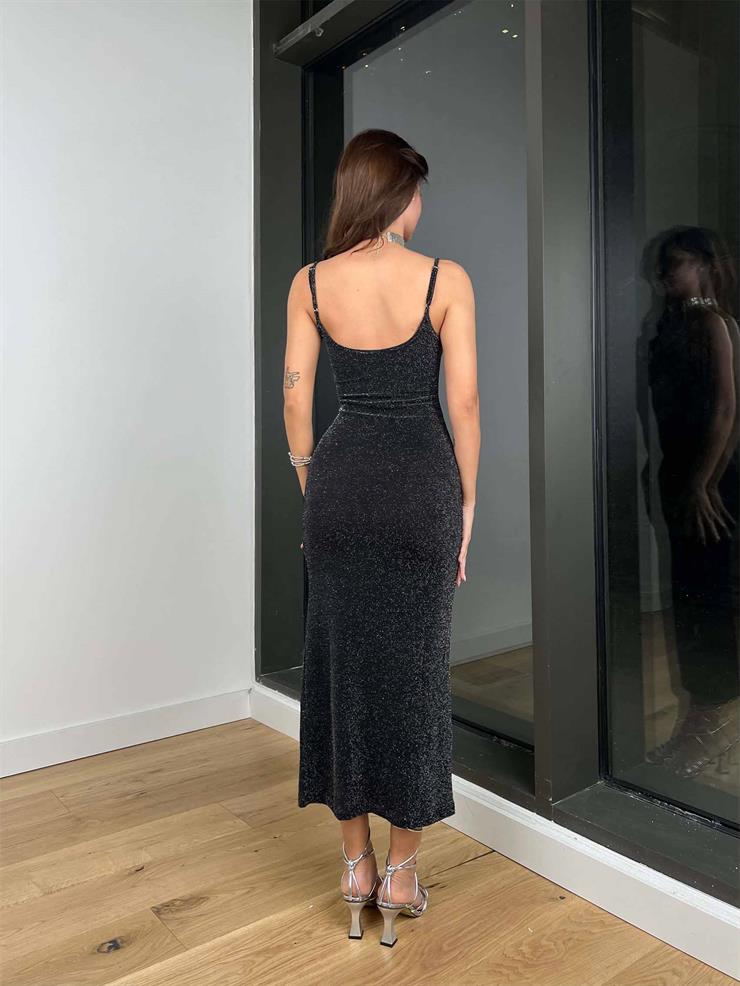 Ayarlanabilir Askılı Aleksia Kadın Gümüş Simli Elbise 24k304