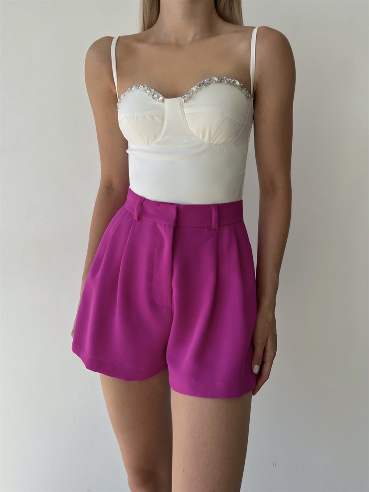 Ayarlanabilir Askılı Gipeli Göğüs Çevresi Taşlı Augere Kadın Beyaz Bluz 22Y000450