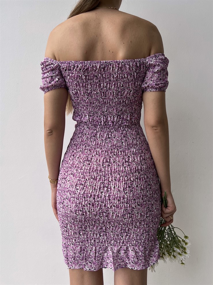 Ayarlanır Lastik Omuz Önü Bağlamalı Gipeli Kadın Lila Elbise 20Y000035