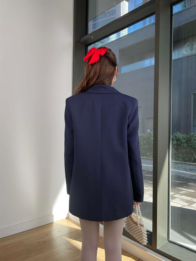 Önü Düğme Kapamalı Blazer Ceket Yüksek Bel Mini Etek Azelia Kadın Lacivert Takım 24Y073