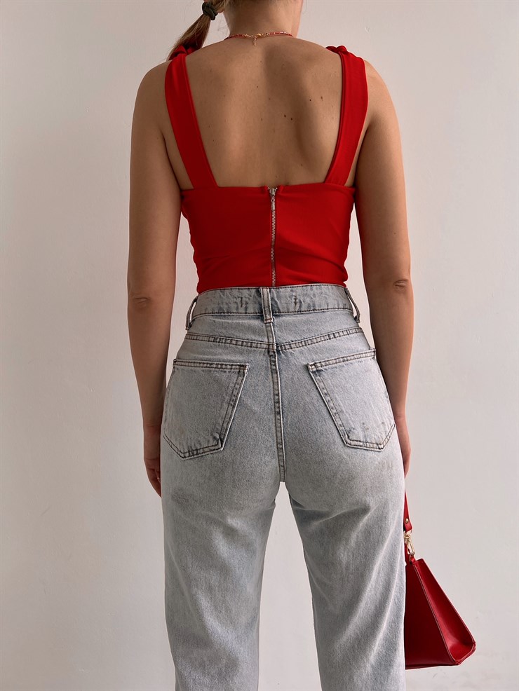 Bağcık Askılı Göğüsü Drape Erica Kadın Kırmızı Bluz 22K000552