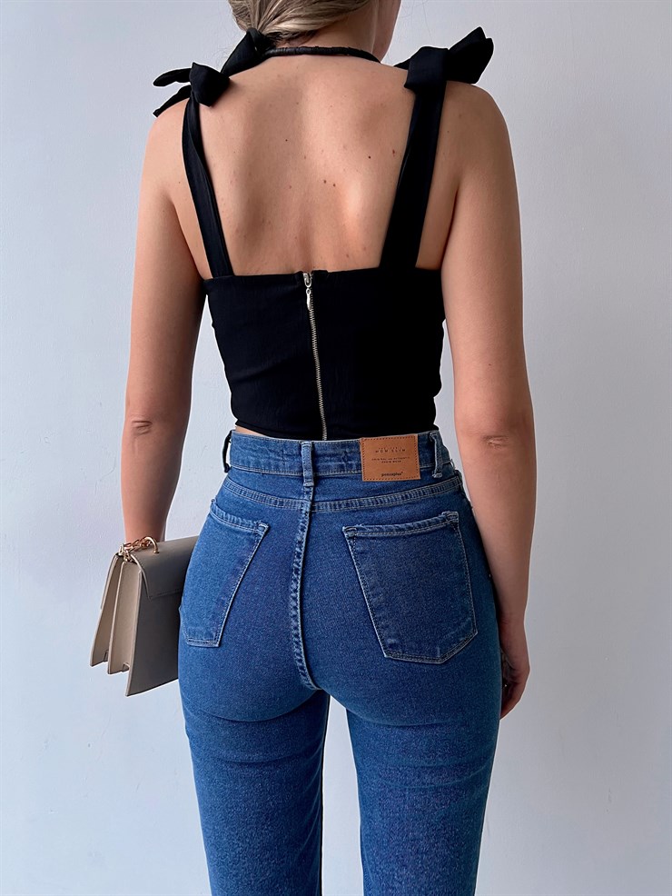 Bağcık Askılı Göğüsü Drape Erica Kadın Siyah Bluz 22K000552