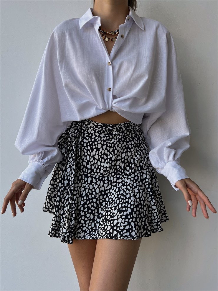 Bağcıklı Çiçek Desenli Kadın Siyah Şort Etek 21Y000152