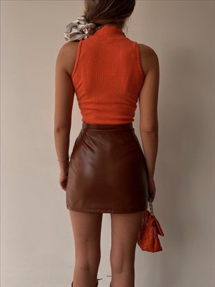 Kolsuz Balıkçı Yaka Fitilli Kadın Turuncu Bluz 22K000198